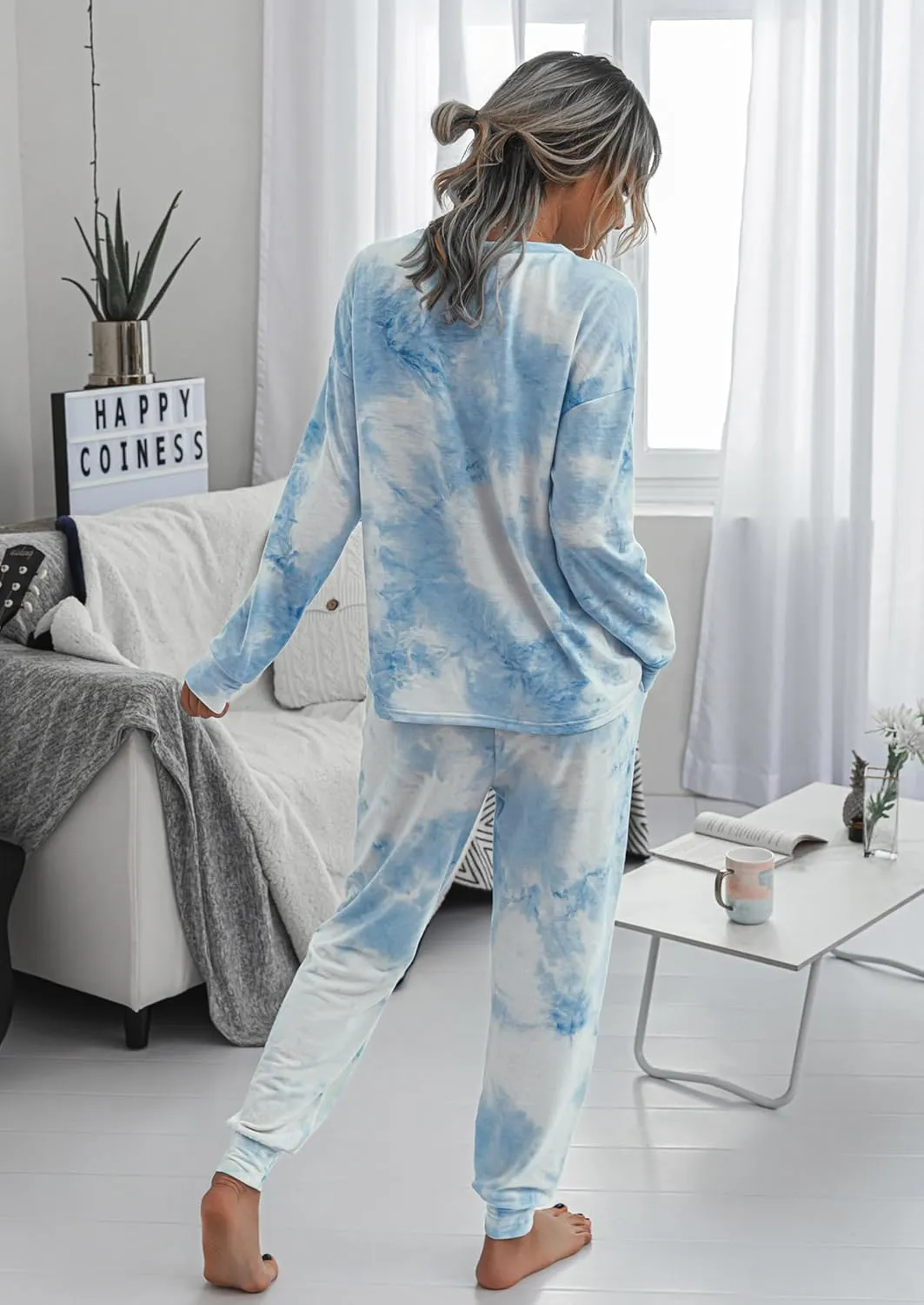PRETTYGARDEN Women's Tie Dye Two Piece Pajamas Set Casual Long Sleeve Sweatshirt with Long Pants Loungewear