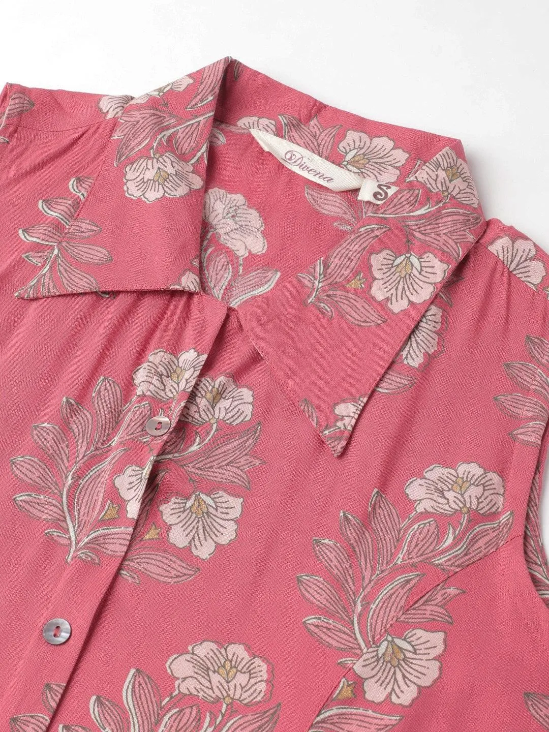 Rayon Rose Pink A-Line Floral Printed Midi Dress