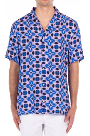 Rayon Short Sleeve Shirt - Blue/Purple