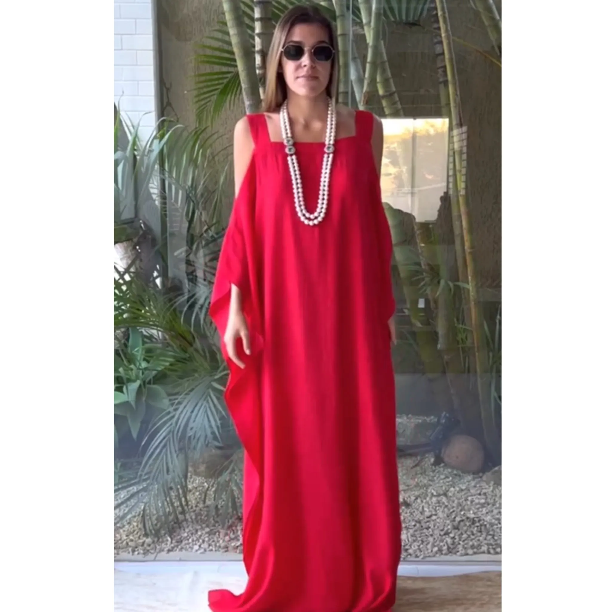 Red Cold Shoulder Soft n Breezy cotton Kaftan plus size upto AU 28