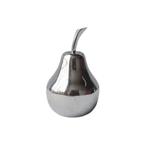 SM Small Peral Polished Pear, Silver, Fruit, Tabletop, Transitional, Sculpture, Accents, Décor, Desk, Aluminum, 4" L x 4" W x 6.5" H