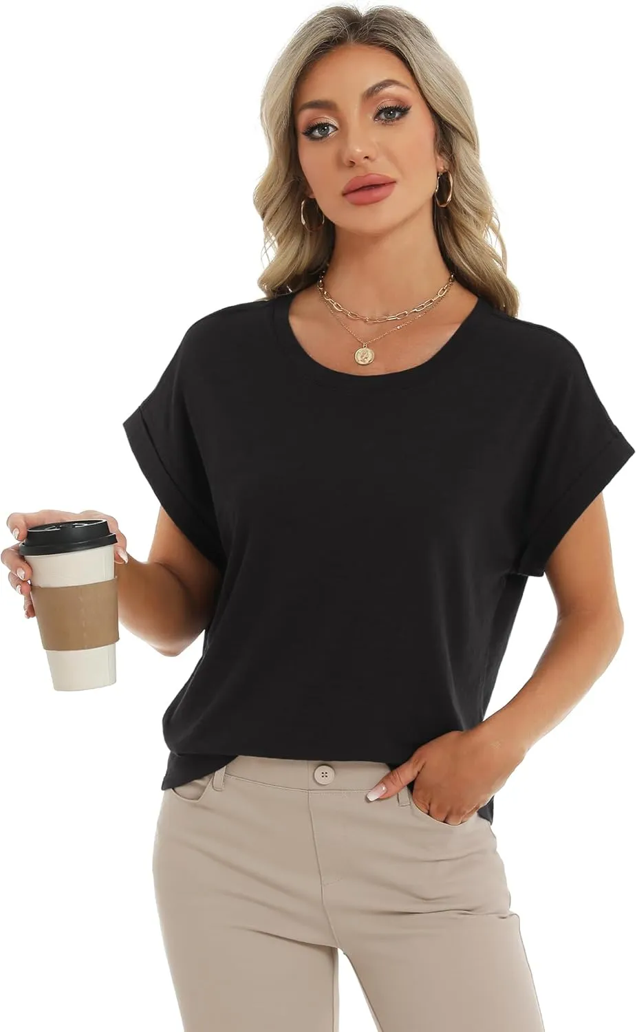Stelle Women Modal Soft Crewneck Cap Short Sleeve T Shirts Summer Tops Trendy Basic Casual Clothes 2025