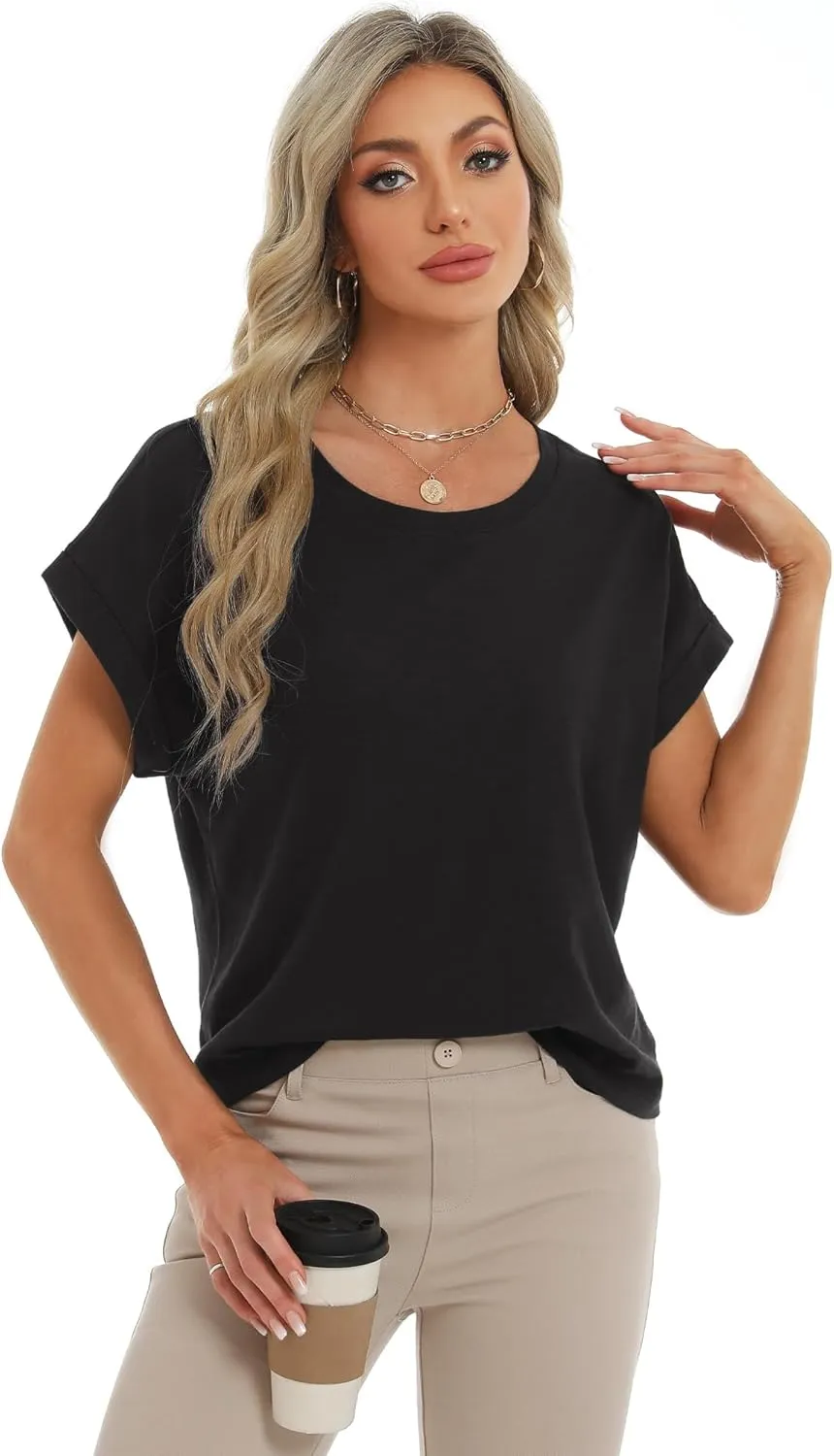 Stelle Women Modal Soft Crewneck Cap Short Sleeve T Shirts Summer Tops Trendy Basic Casual Clothes 2025