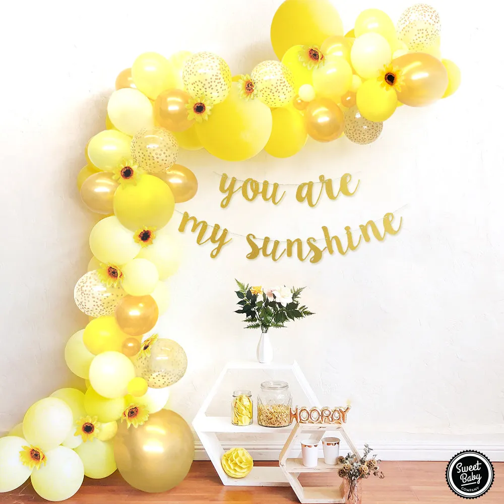 Sunflower Balloon Garland Kit with 97 Balloons in Lemon Yellow, Light Yellow, Honey Gold, and Pearl Yellow for Girl or Boy Baby Shower Decorations, Birthdays, and Bridal Showers
