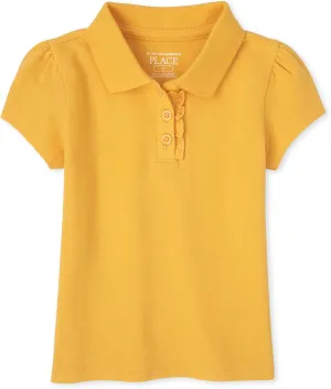 The Children's Place Baby Girls and Toddler Girls Short Sleeve Ruffle Pique Polo, Yellow Pencil, 5T