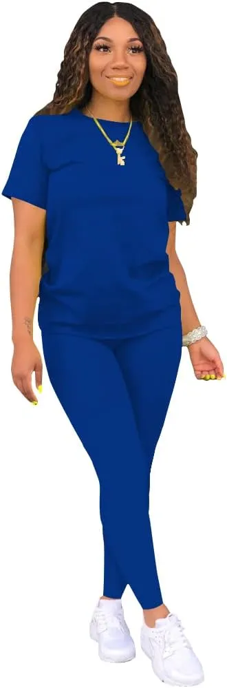 TOPSRANI Womens Two Piece Outfits Bodycon Tracksuit Sweatsuits Print Jogger Biker Workout Lounge Pajamas Shorts Pant Set