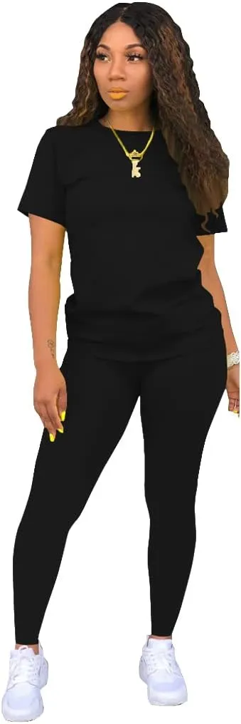 TOPSRANI Womens Two Piece Outfits Bodycon Tracksuit Sweatsuits Print Jogger Biker Workout Lounge Pajamas Shorts Pant Set