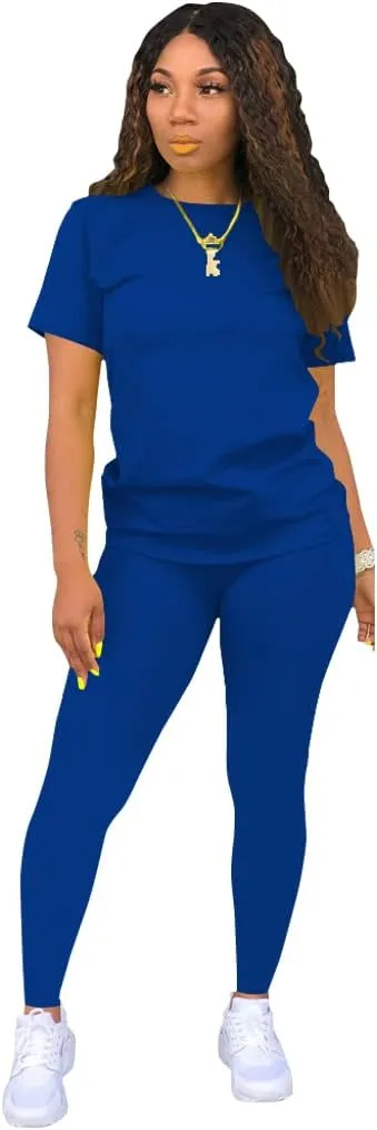 TOPSRANI Womens Two Piece Outfits Bodycon Tracksuit Sweatsuits Print Jogger Biker Workout Lounge Pajamas Shorts Pant Set
