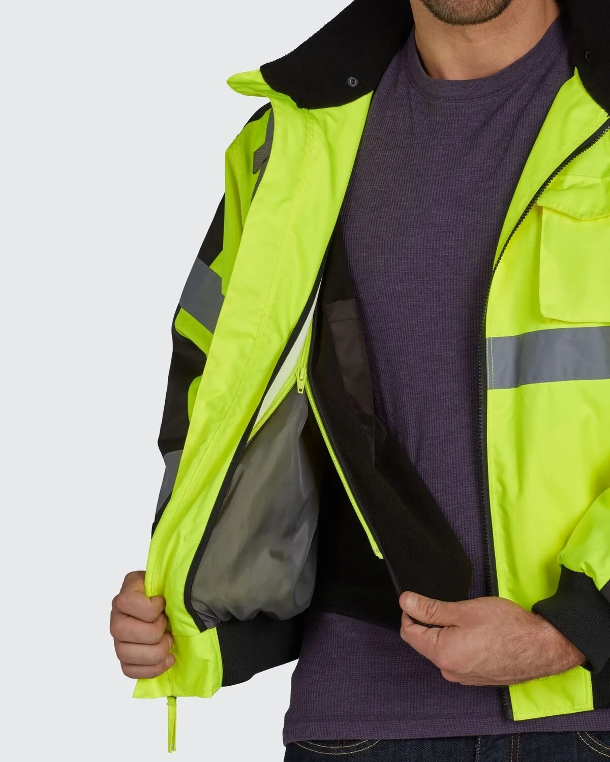 Utility Pro UHV575-XL UHV575 High-Vis Bomber Jacket with Removable Fleece Liner and Waterproof Dupont Teflon, Lime, X-Large, Yellow