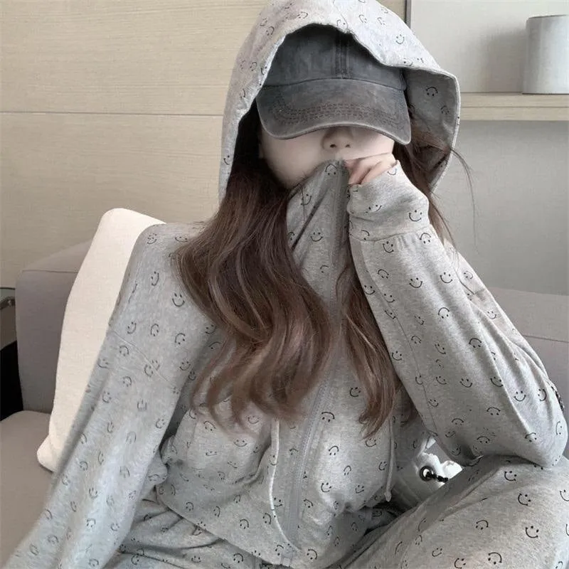 VenusFox Fashion Pajamas for Women Cotton Spring Home Clothes for Women Gray Women Sexy 3 Piece Set Women Sleepwear Set