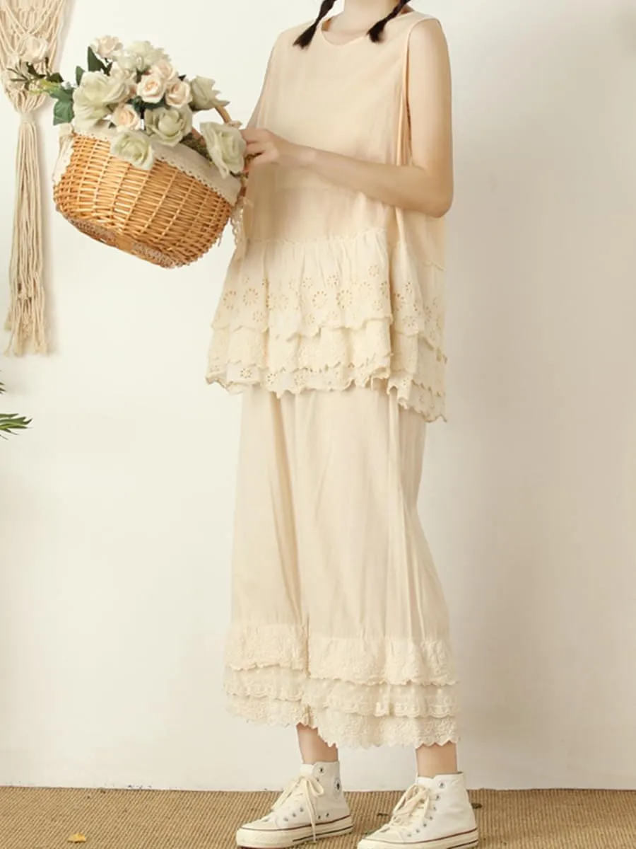 Vintage Lace Pettipants Slips Embroidery Flower Womens Lightweight Cotton Linen Bloomer Shorts Lounge Short Pants