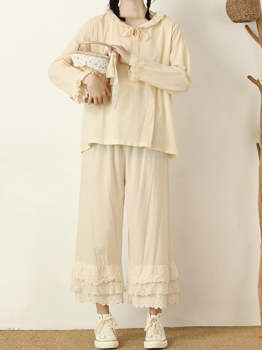 Vintage Lace Pettipants Slips Embroidery Flower Womens Lightweight Cotton Linen Bloomer Shorts Lounge Short Pants