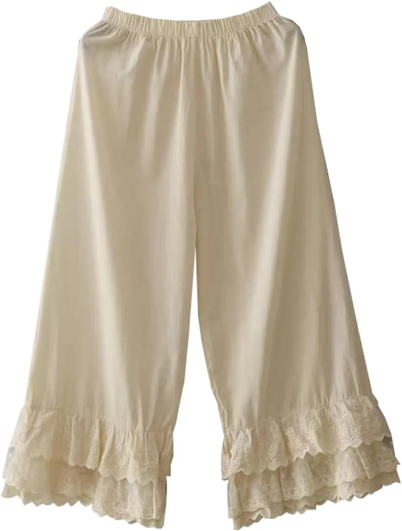 Vintage Lace Pettipants Slips Embroidery Flower Womens Lightweight Cotton Linen Bloomer Shorts Lounge Short Pants