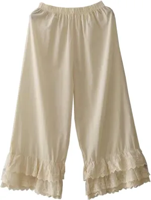 Vintage Lace Pettipants Slips Embroidery Flower Womens Lightweight Cotton Linen Bloomer Shorts Lounge Short Pants