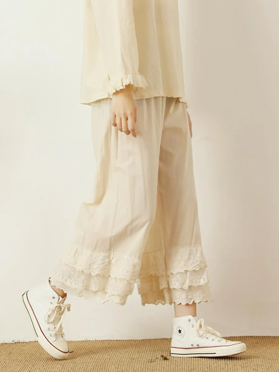 Vintage Lace Pettipants Slips Embroidery Flower Womens Lightweight Cotton Linen Bloomer Shorts Lounge Short Pants