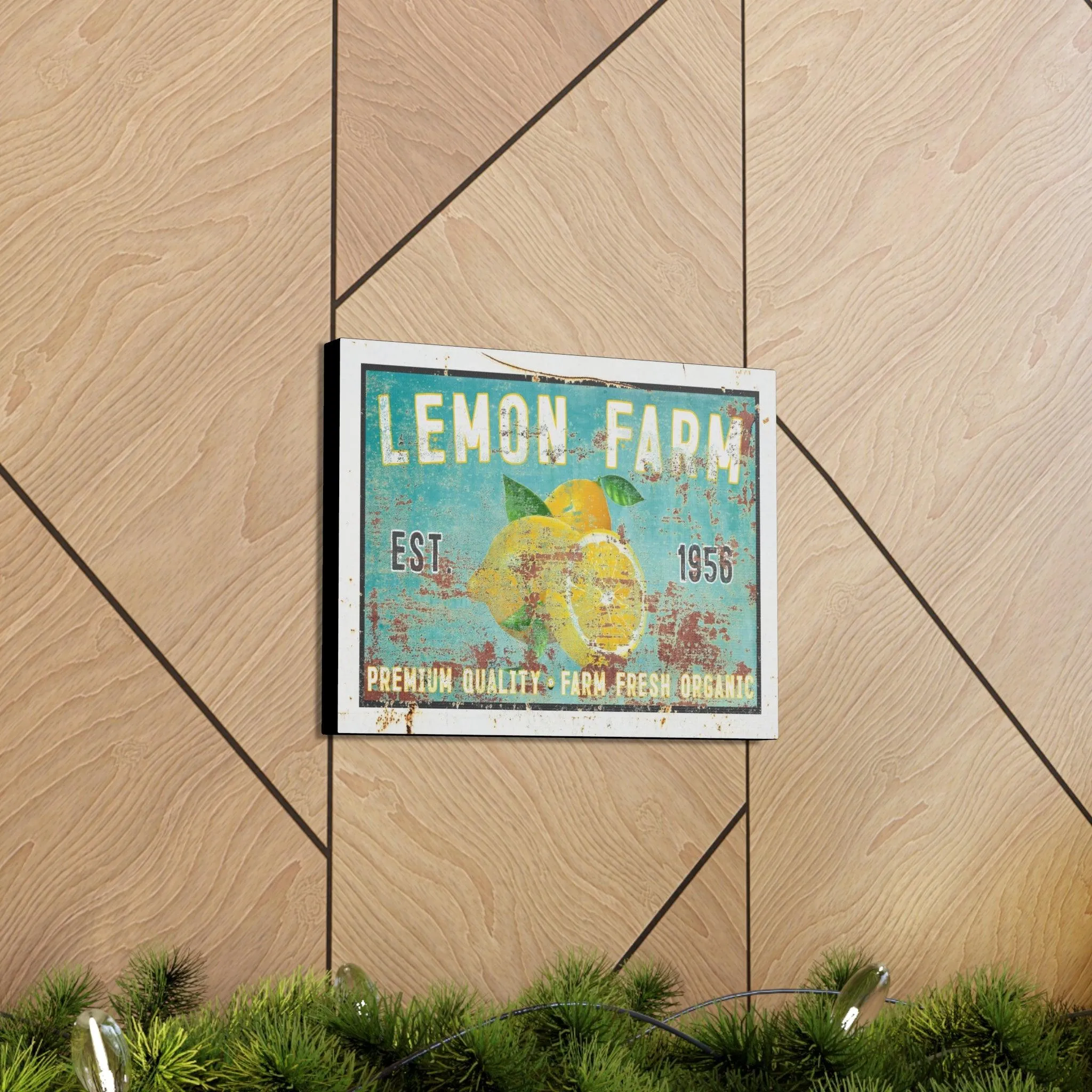 Vintage  " Lemon Farm " Sign Canvas Wall Art  - Bright and Cheery Summer Kitchen Signs