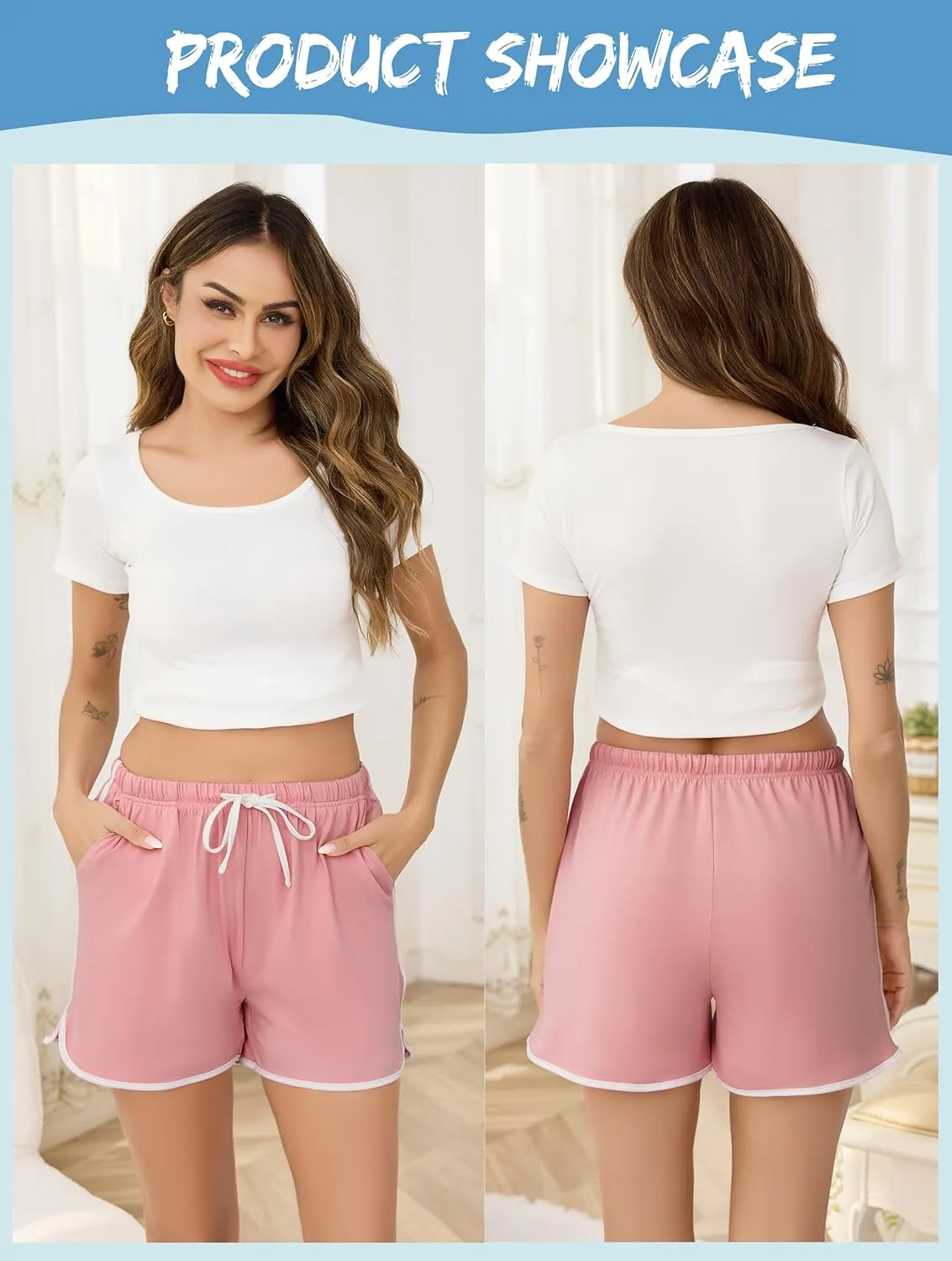 Vlazom Womens Sleep Shorts Cotton Pajamas Yoga Gym Running Active Shorts Drawstring Waist with Pocket S-XXL