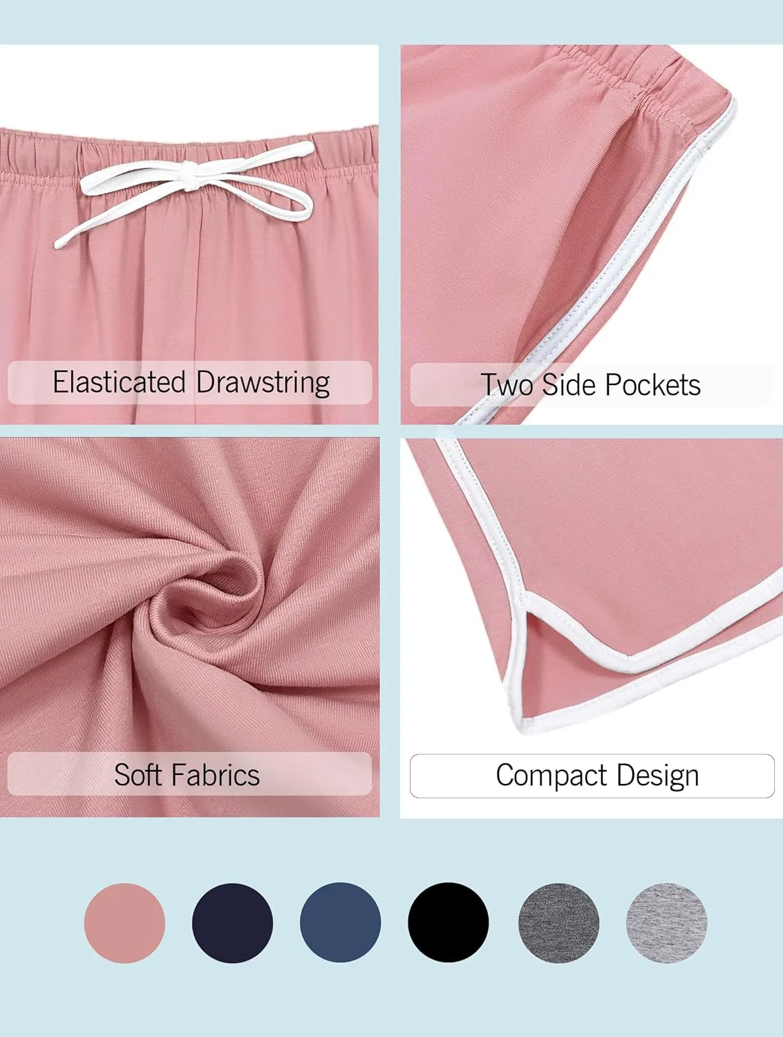 Vlazom Womens Sleep Shorts Cotton Pajamas Yoga Gym Running Active Shorts Drawstring Waist with Pocket S-XXL