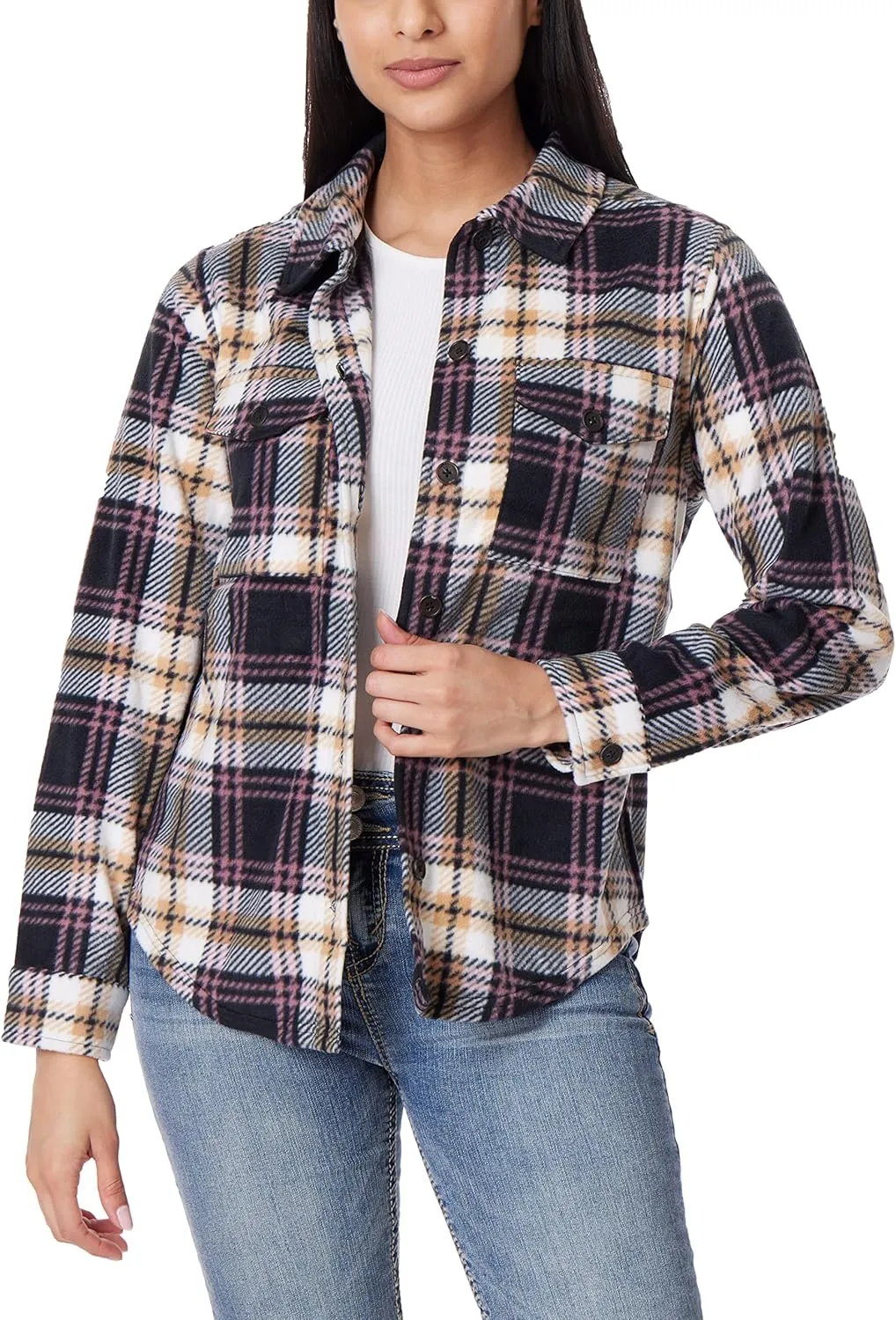 WallFlower Women's Taylor Polar Cozy Fleece Boyfriend Trendy Spring, Summer, and Fall Light Shacket Jackets