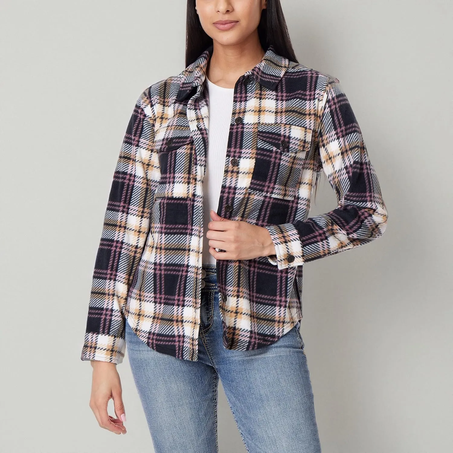 WallFlower Women's Taylor Polar Cozy Fleece Boyfriend Trendy Spring, Summer, and Fall Light Shacket Jackets