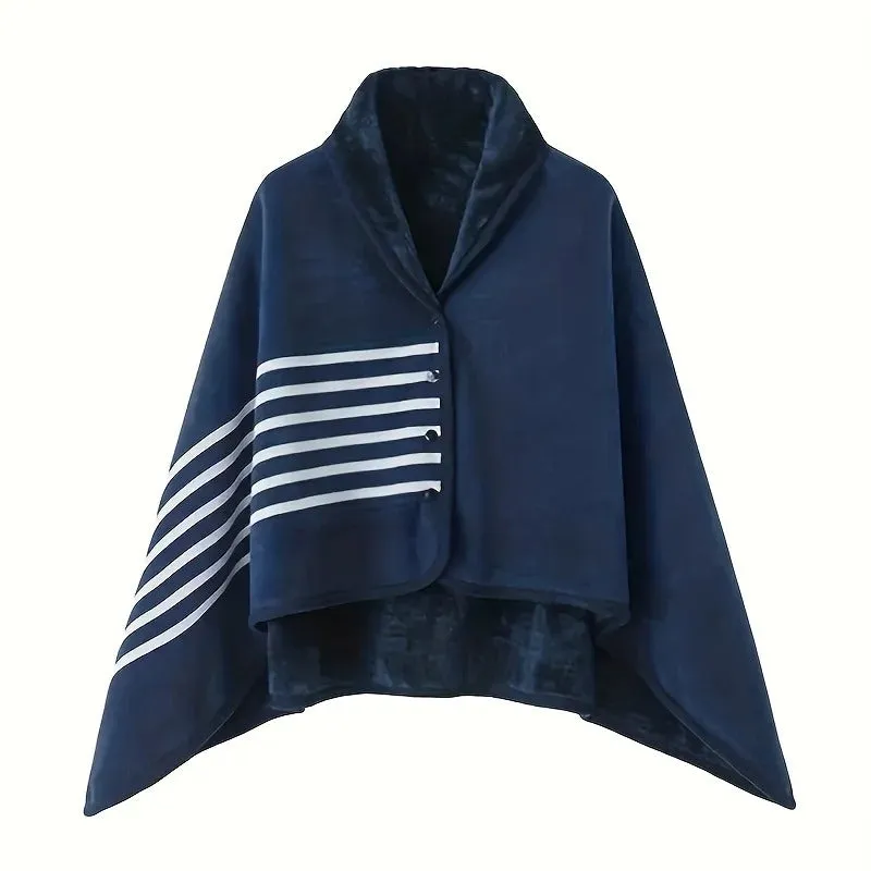 Warm and Cozy Wearable Plaid Flannel Shawl Wrap Blanket with Buttons