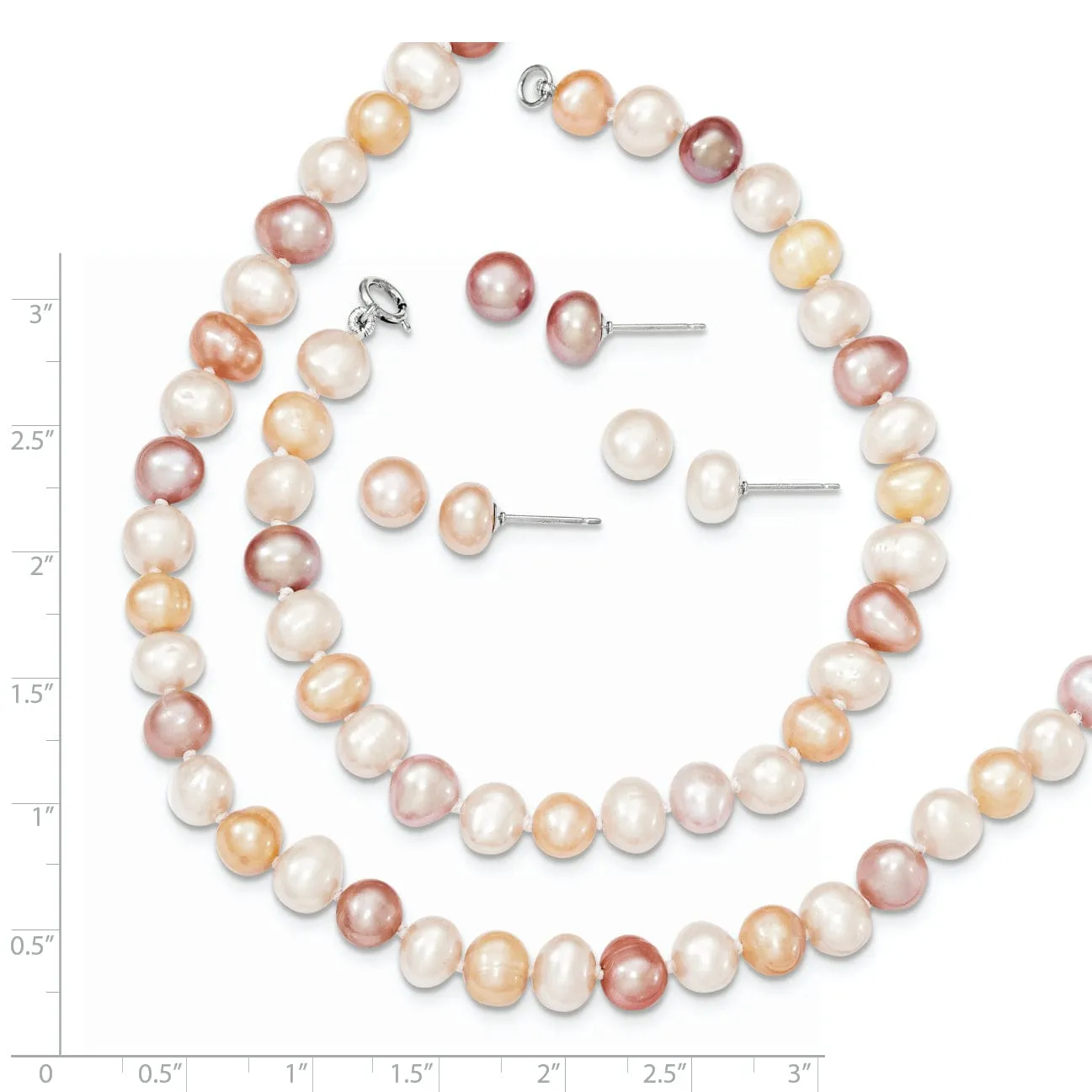 White Pink Pearl Necklace Bracelet Earring Set
