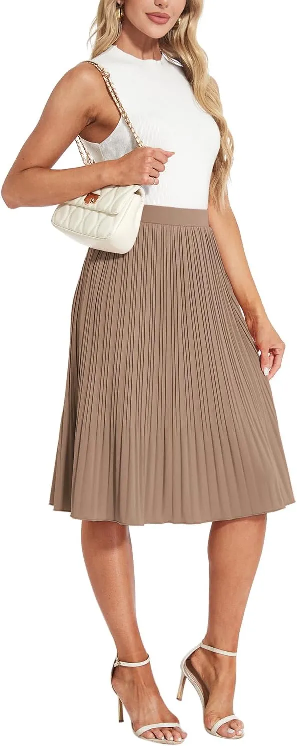 Women Classic Chiffon Flowy Pleated Midi Skirts