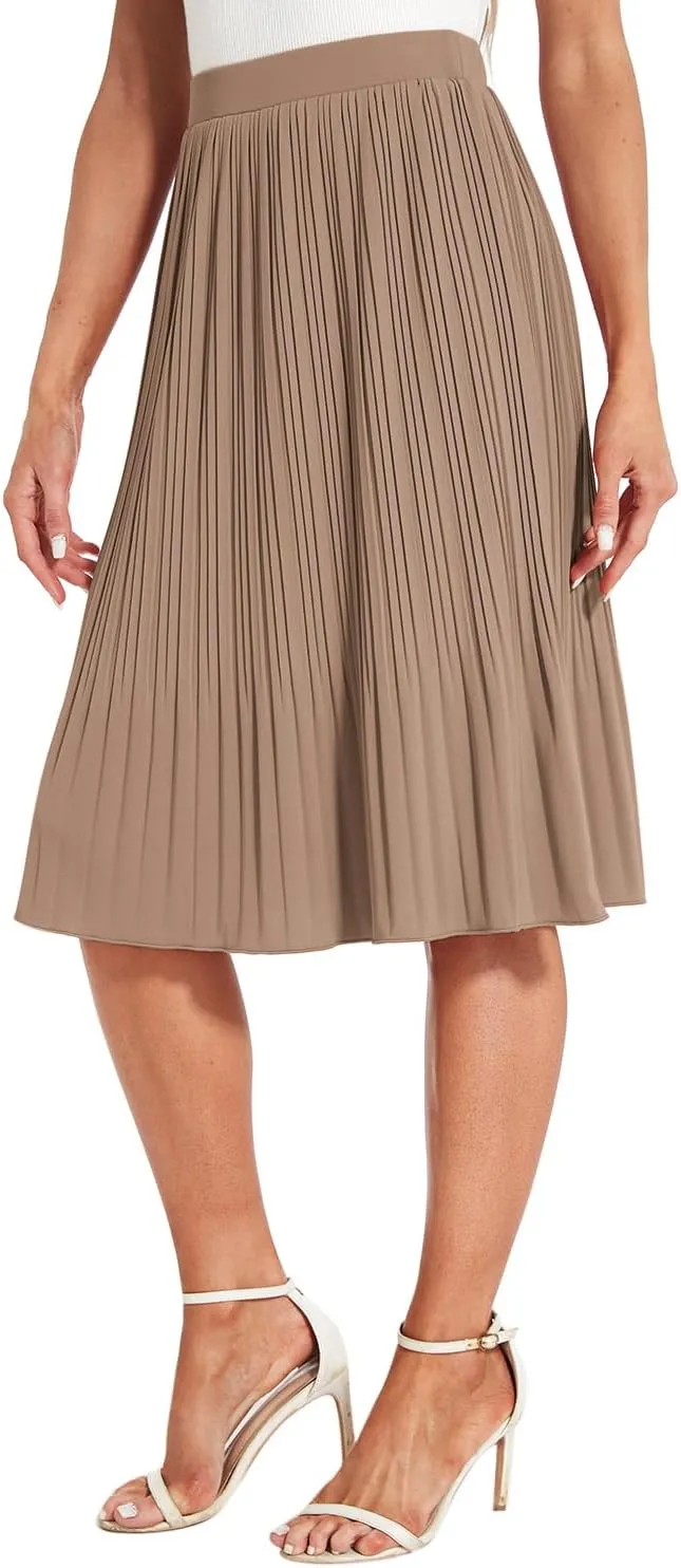 Women Classic Chiffon Flowy Pleated Midi Skirts