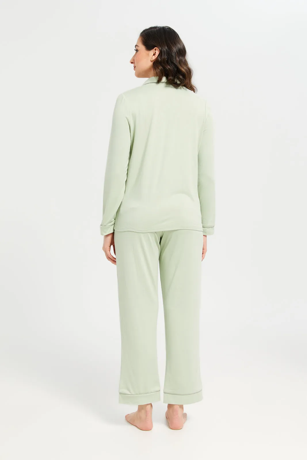 Women Green Plain Classic Pyjama Set (2 Piece)