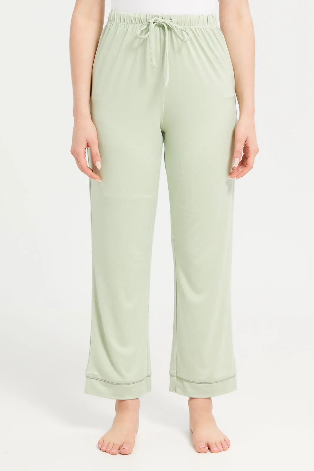 Women Green Plain Classic Pyjama Set (2 Piece)