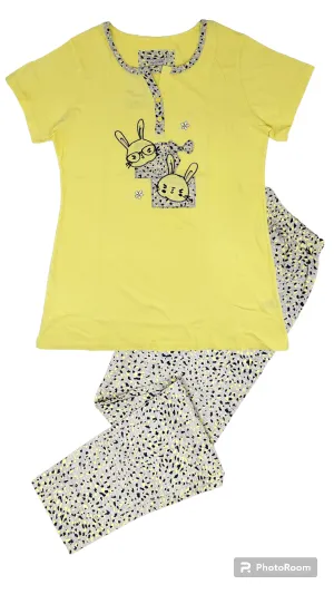 Women Pajama - "Rabbits" - Yellow