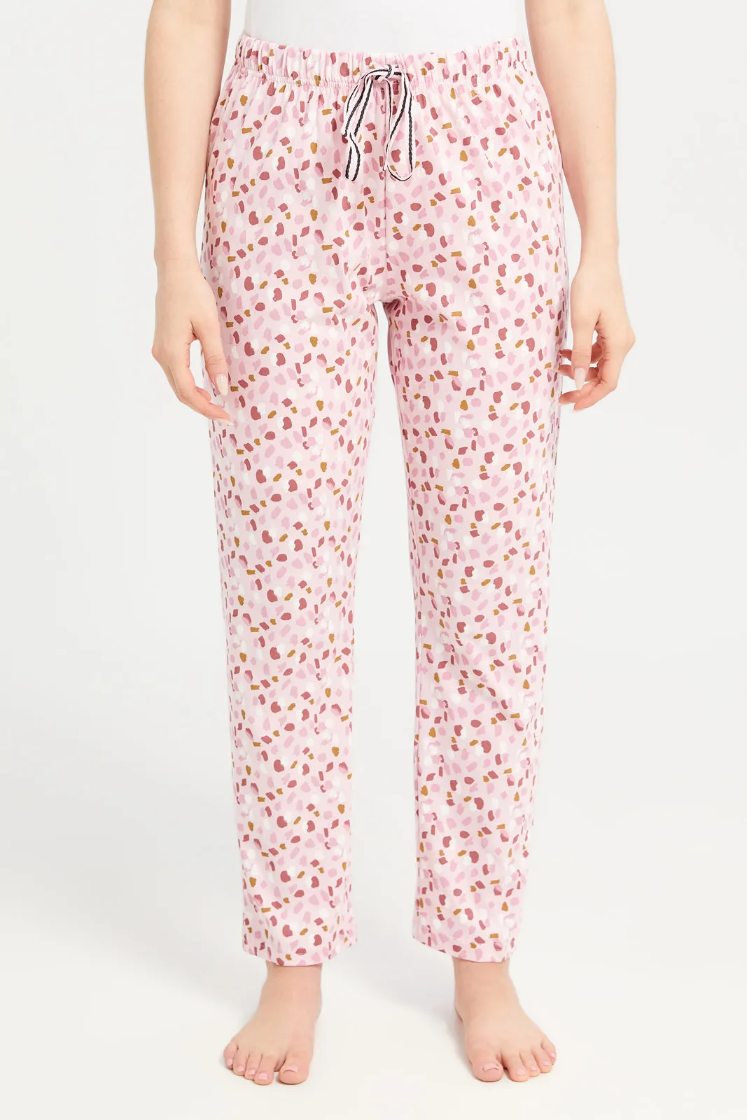 Women Pink Printed Short Sleeve Pyjama Set (2 Piece)