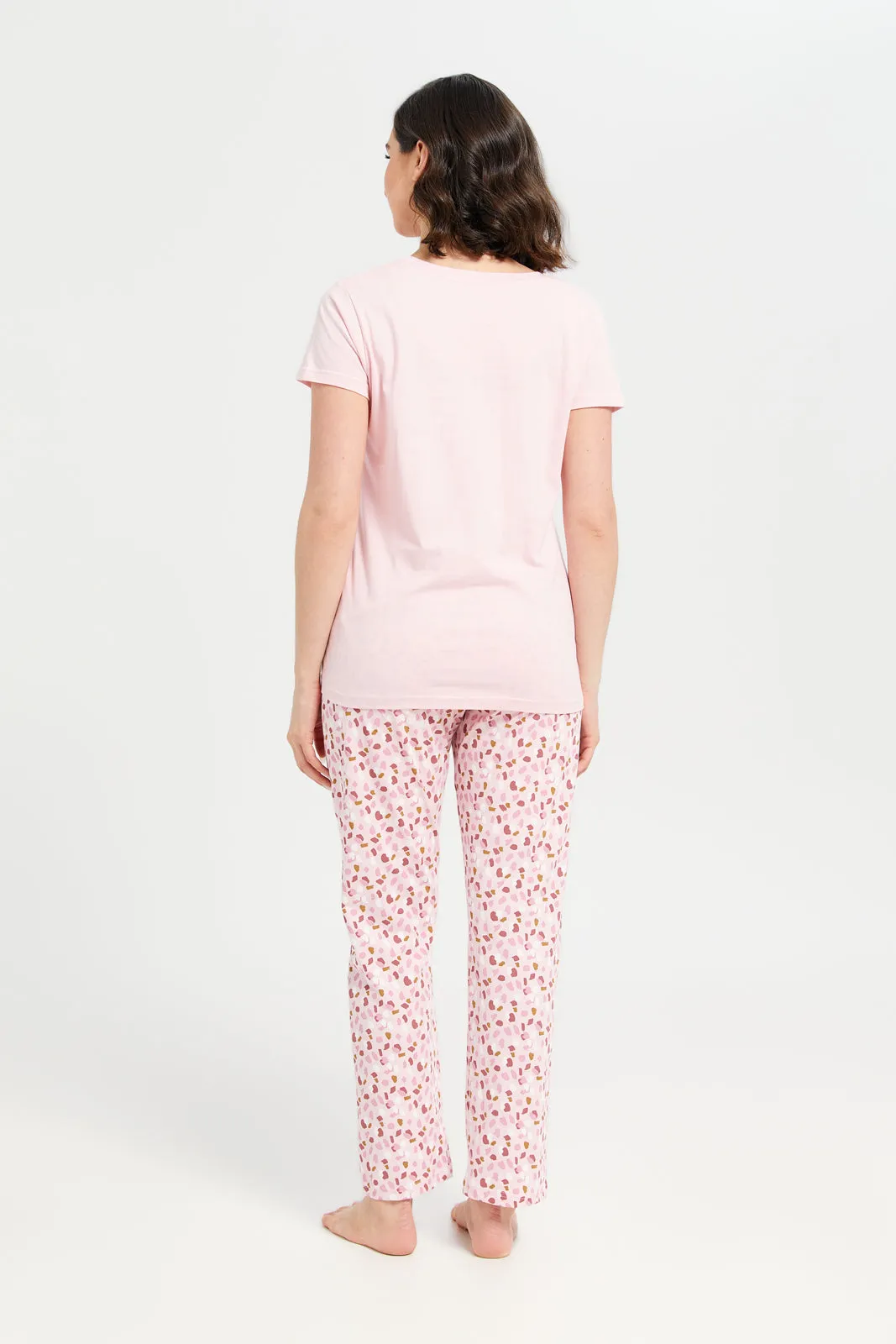 Women Pink Printed Short Sleeve Pyjama Set (2 Piece)