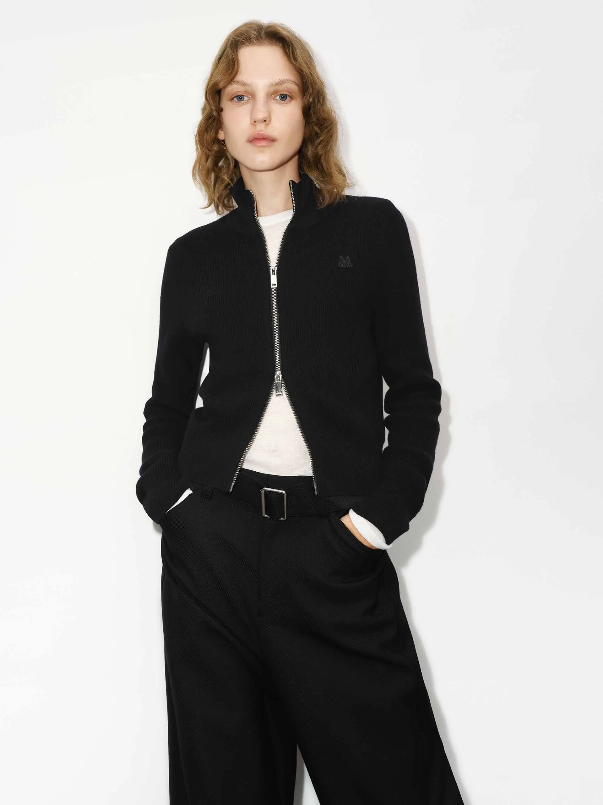 Wool Blend Zipper Cardigan